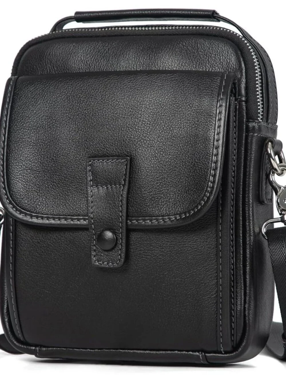 Men's Black Leather Shoulder Sling Travel Crossbody Stylish Magnetic Buckle Bag